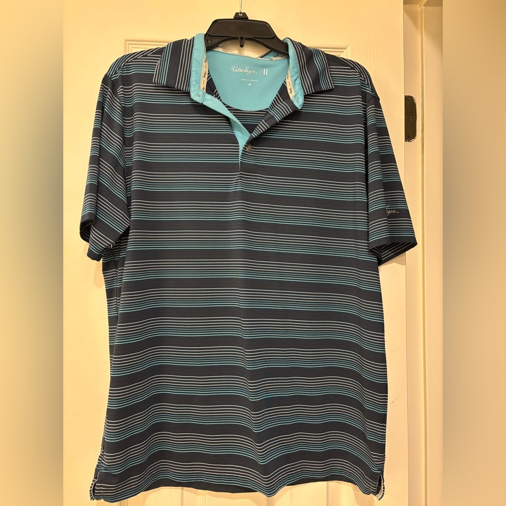 Walter Hagen blue striped golf polo shirt